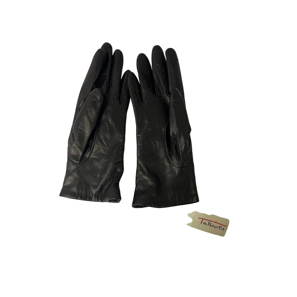 Talbots Women's Black Leather Gloves Size 6 1/2 Lined Warm Winter